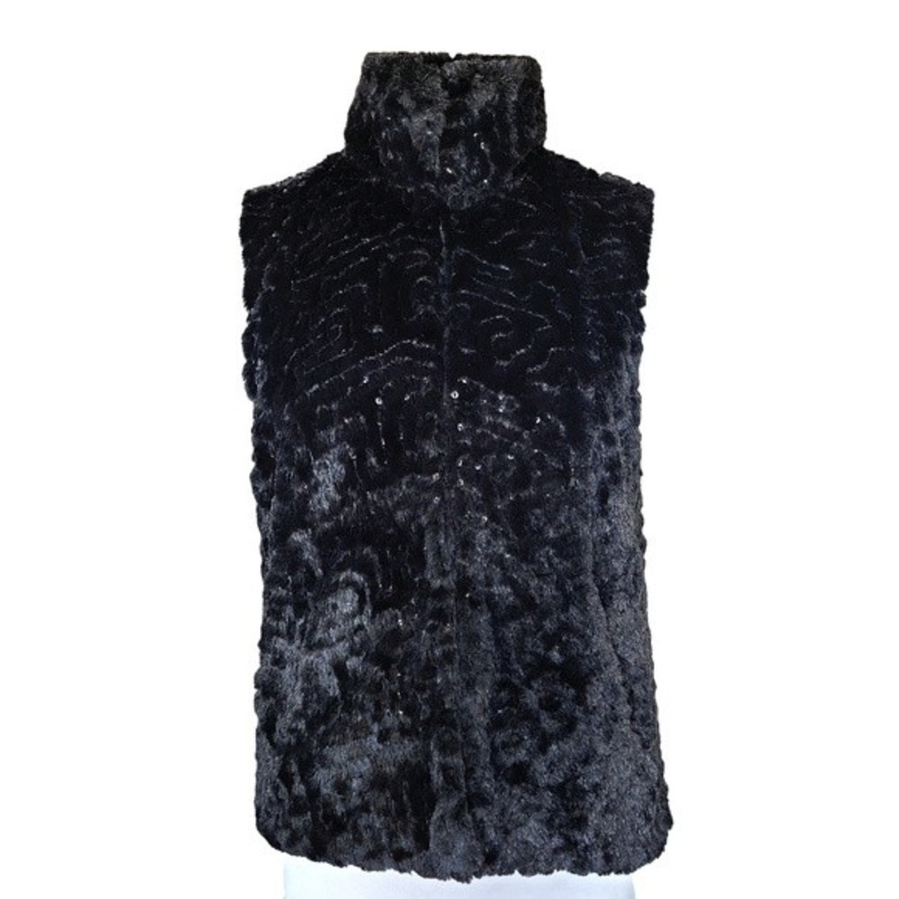 Betsey Johnson | Women's Black Faux Fur Sequin Vest - Size M